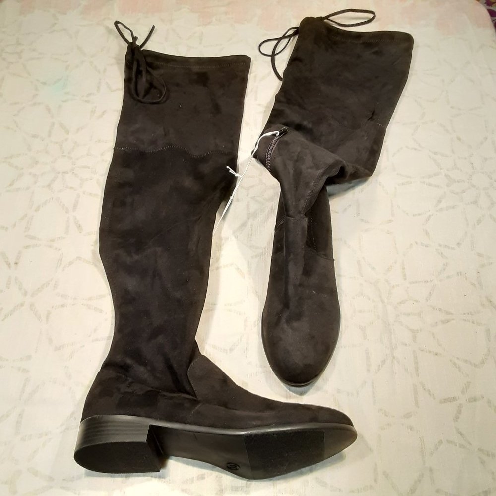'a new day' women's black thigh high sueded fabric zipper & pull-on boots sz 11